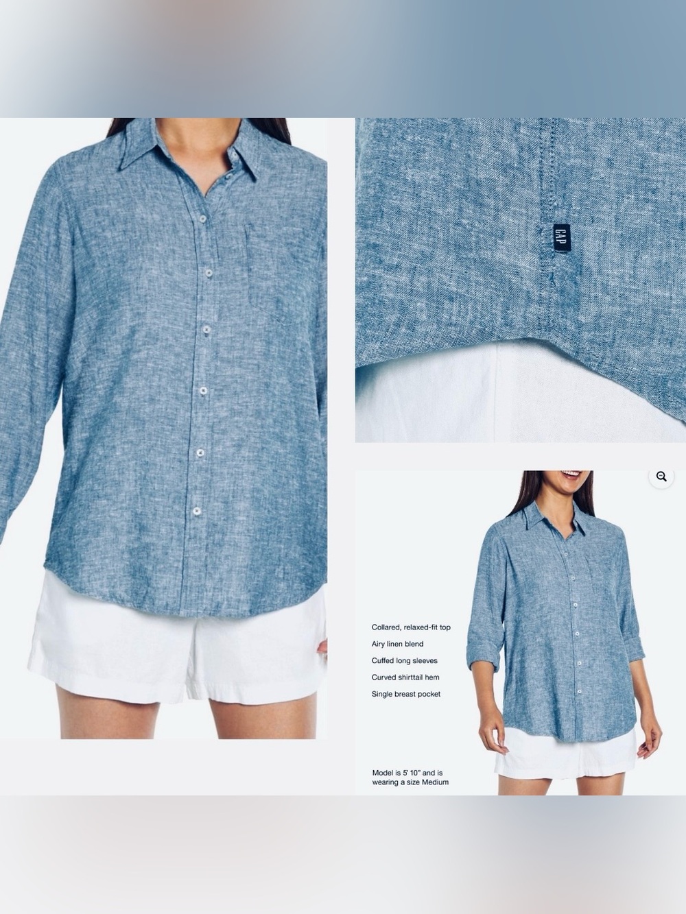 GAP Blue Linen-Blend Button Down Shirt size large